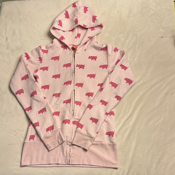 Primp Tops - *Rare!* Primp Pink Rhinestone Pig Full Zip Hoodie, sz L